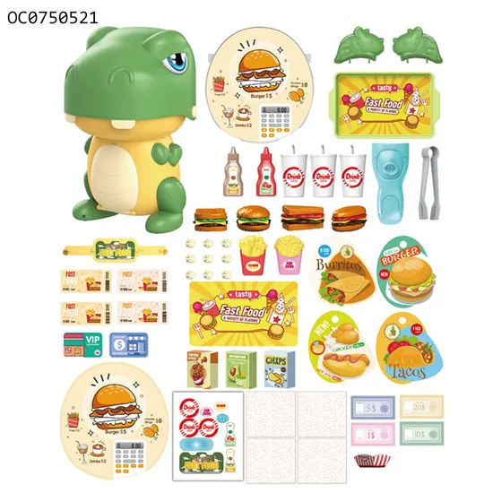 Wholesale Cartoon Dinosaur Design Hamburger Plastic Toy Fast Food Kitchen Plastic Children House Play Gift Set Toys