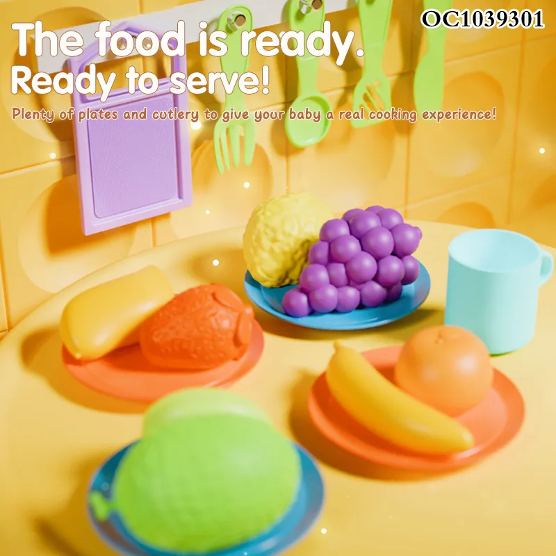 Wholesale Cutting Fruit and Vegetables Baby Pretend Play Toy Wash Set Spray Children's Plastic Kitchen Toy with Plates