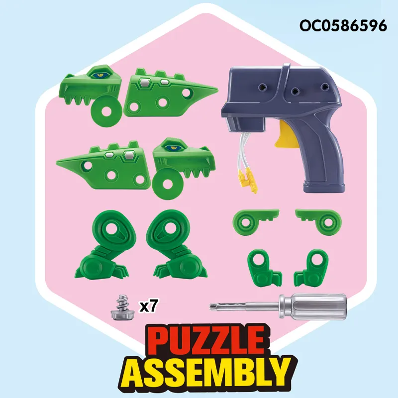 DIY Assembly Dinosaur Plastic Blower Kids Toys Machine Bubble Gun