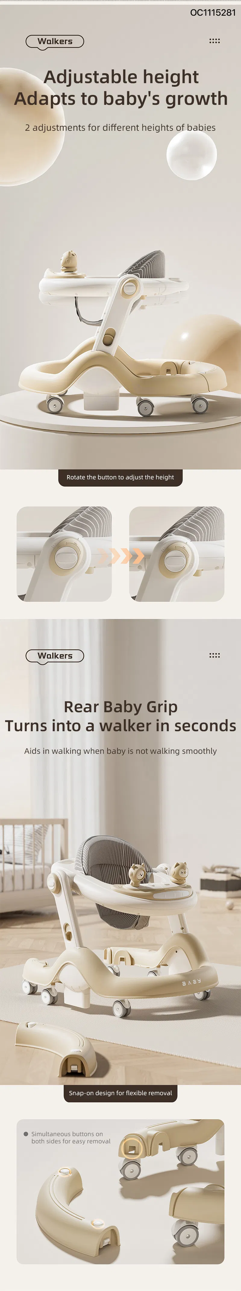 New Style Multifunction Luxury Round Bottom Real Baby Walker Sit to Stand Learning Walker Kids with Music Light and Push Rod Toys That Help Babies Learn to Walk
