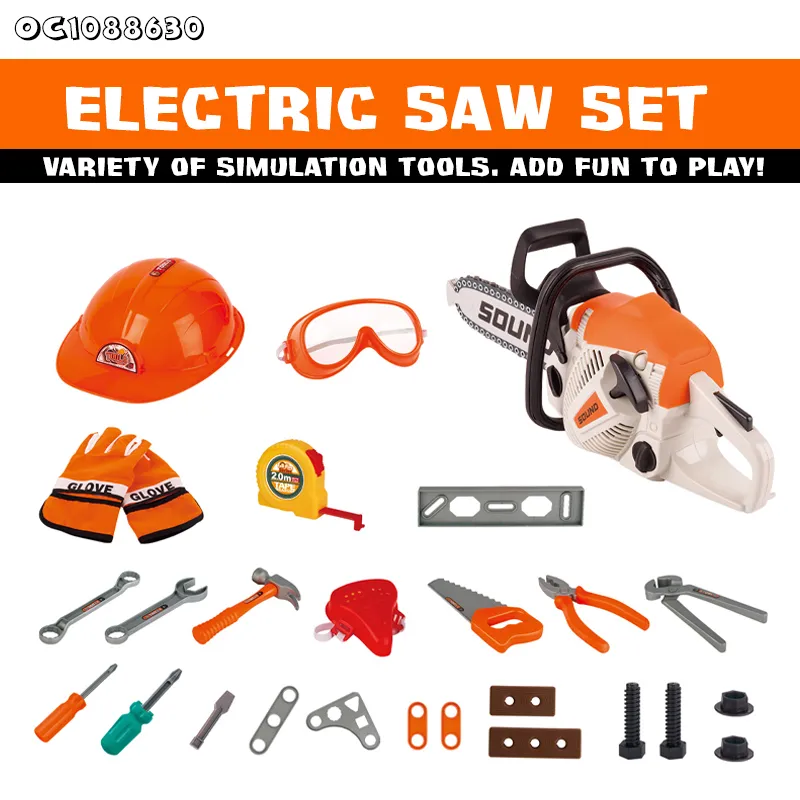 Helmet Kids Garden Kit Boys Hand Tools Electric Chain Saw Toy Children Garden Games Pretend Play Tool Set with Sound From China