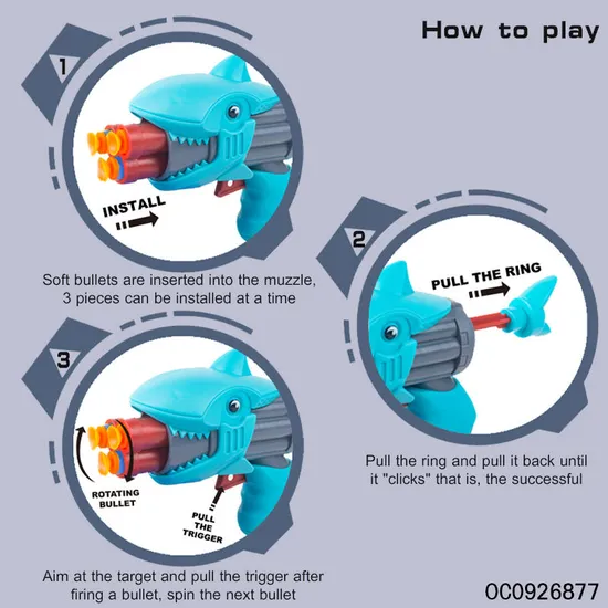 Wholesale Plastic Soft Safe Bullet Powerful Toy Shark Small Toy Gun