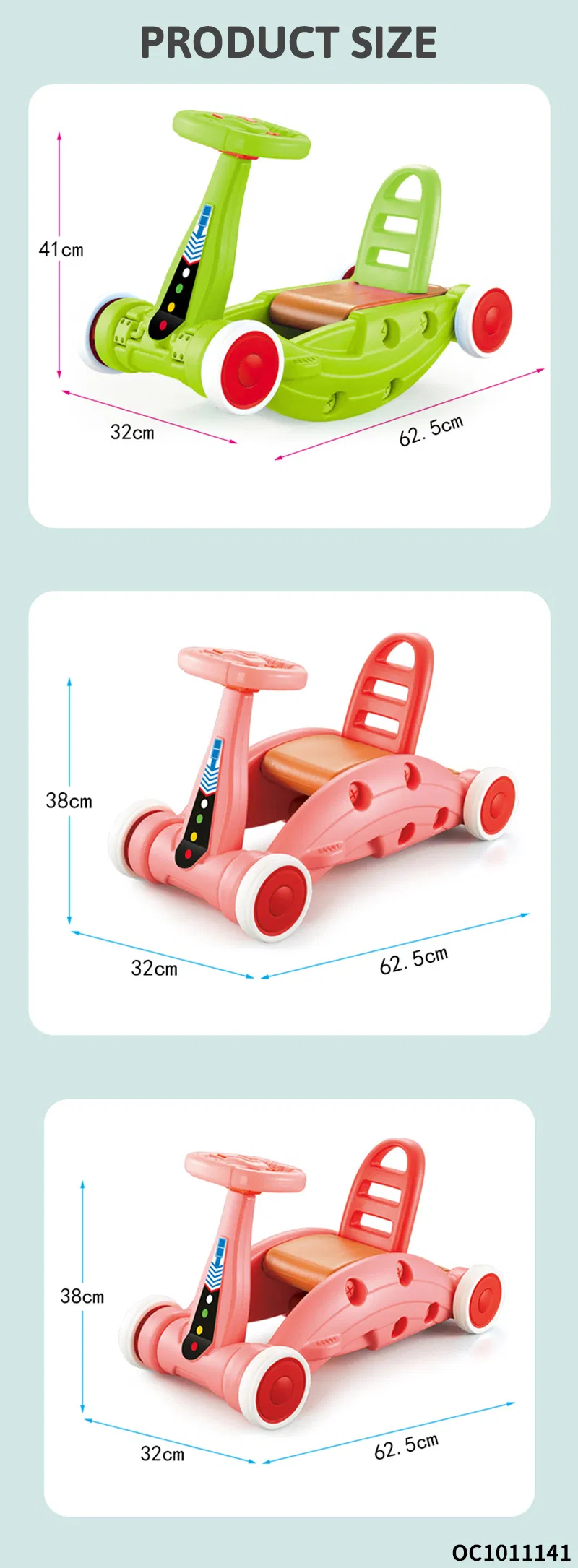 Multifunctional Wholesale Designed New Model Ride on Car Shaped 3 in 1 Plastic Educational Baby Walker with Wheels and Seat