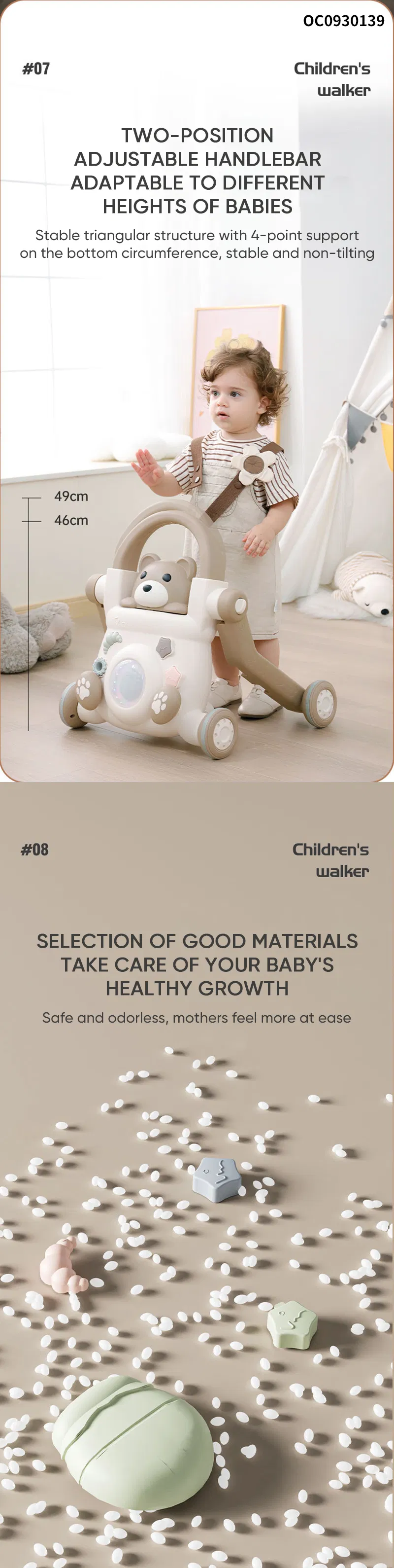 Modern Cheapest Price Music Cartoon Bear Wholesale New Designed Montessori Wheels Handle Infant Baby Push Walker