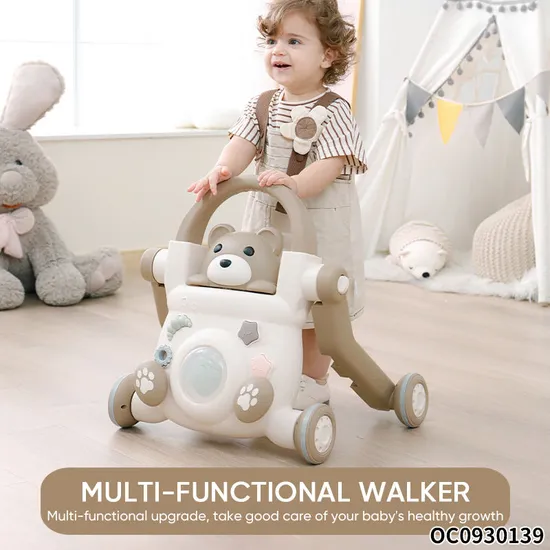 Modern Cheapest Price Music Cartoon Bear Wholesale New Designed Montessori Wheels Handle Infant Baby Push Walker