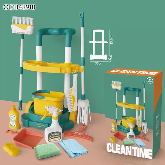 Wholesale Housekeeping Broom and Mop Cleaning Tools Pretend Play Home Cleaning Play Set Cleaning Cart Toy for Kids Home