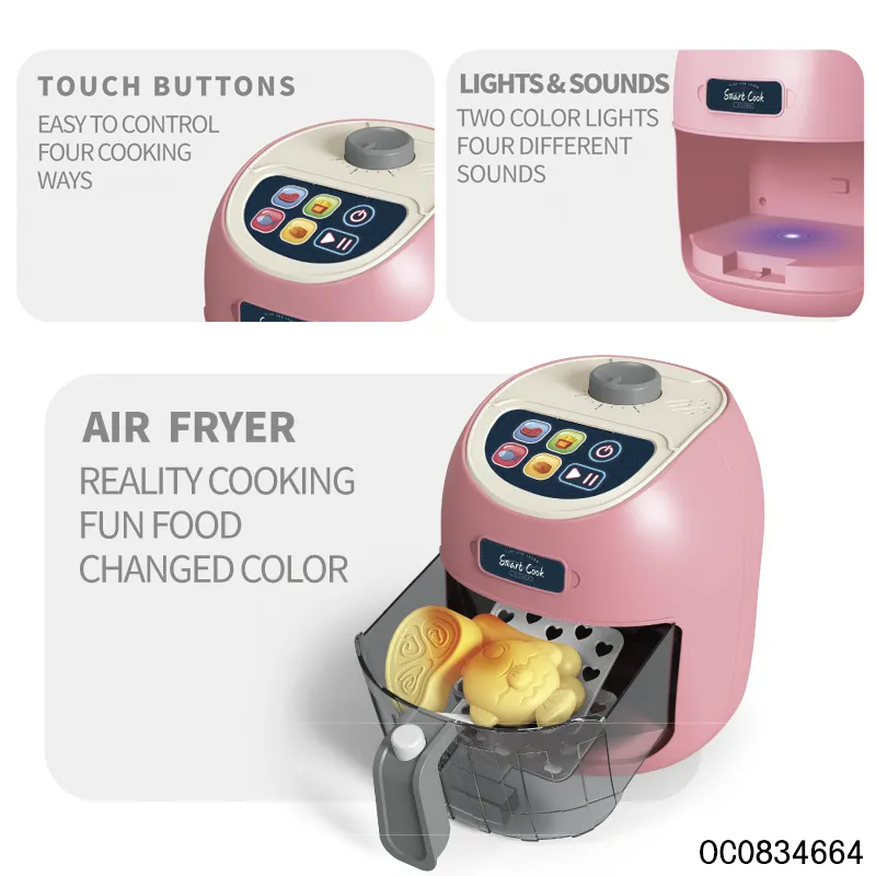 Wholesale Pink Plastic Kitchen Electric Battery Operated Air Fryer Children's Plastic Kitchen Toy for Kids