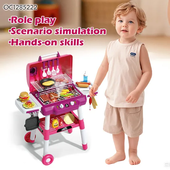 Wholesale Kitchen Simulation Interactive Role Play Electric BBQ Plastic Children House Toy Play Gift Sets for Kids
