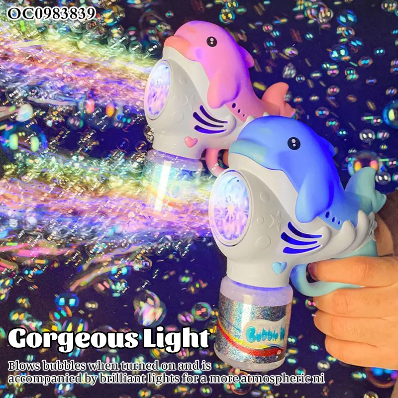 Outdoor Party Games Light up Electric Dolphin Bubble Machine Gun Toys for Kids