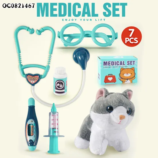 Soft Animal Cat Toy Pretend Montessori Interactive Children's Hospital Doctor Play Set for Kids