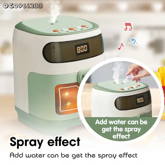 Wholesale Funny Household Electrical Appliances Air Fryer Plastic Kids Kitchen Fast Food Pretend Play Toys Set with Mist Spray