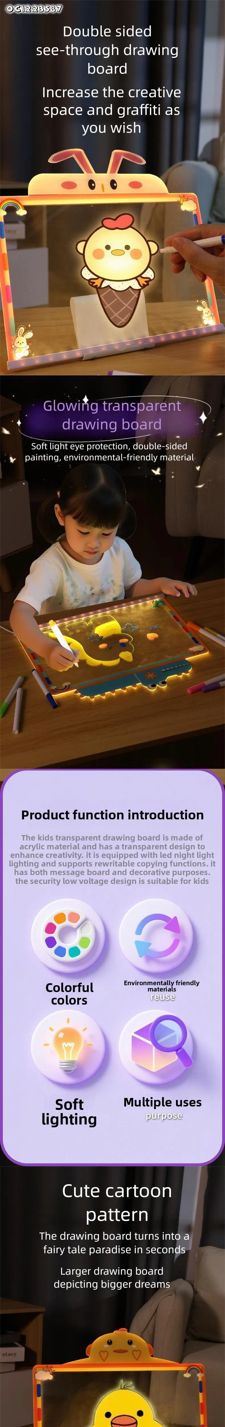 Low Cost Kids Rechargeable Creative LED Glow Drawing Board for Children Educational Toy