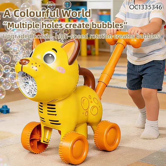 Outdoor Fun Game Electric Animal Stroller Push Cart Kids Sensory Toy Summer Multi Hole LED Soap Plastic Bubbles Make Machine Gun