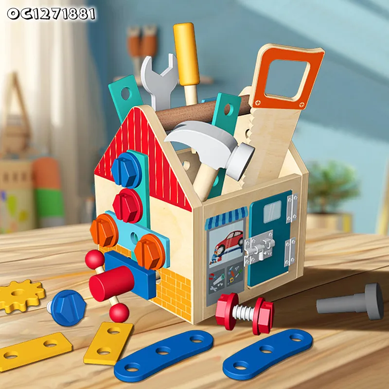 Screws and Nuts Home Exercise Hand Wooden Educational Toys Construction Equipments Tool Engine Repair Sets Toys for Boys with Storage