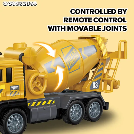 RC Plastic Concrete Mixer Truck Model 1: 24 Scale Engineering for Kids with Light with Remote Control Toys