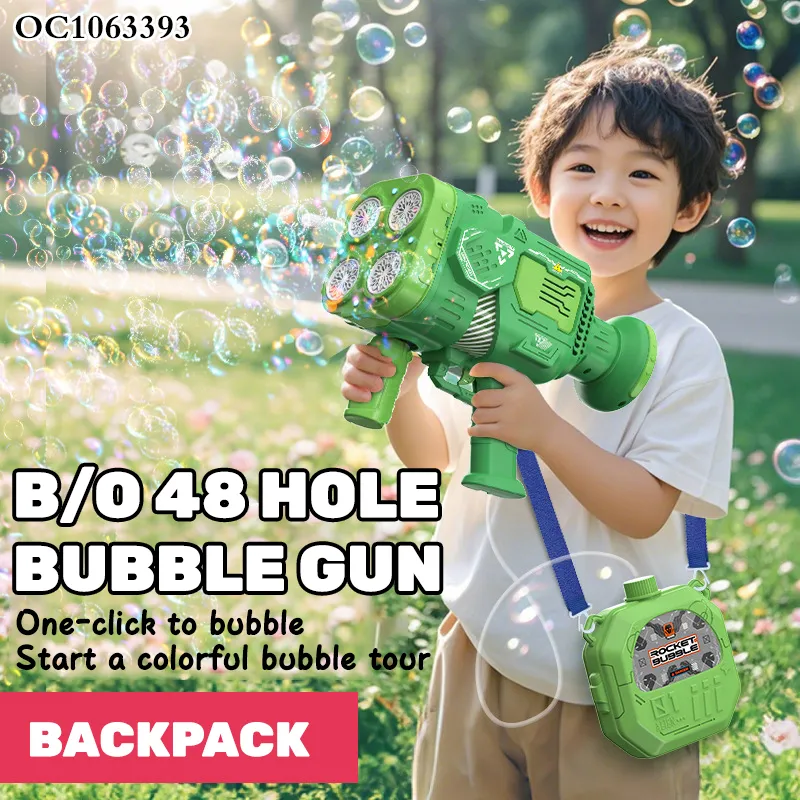 Chilidren Wholesale 48-Hole Battery Operated Rocket Soap Bubble Toy Gun OEM/ODM Plastic Machine with Light Music
