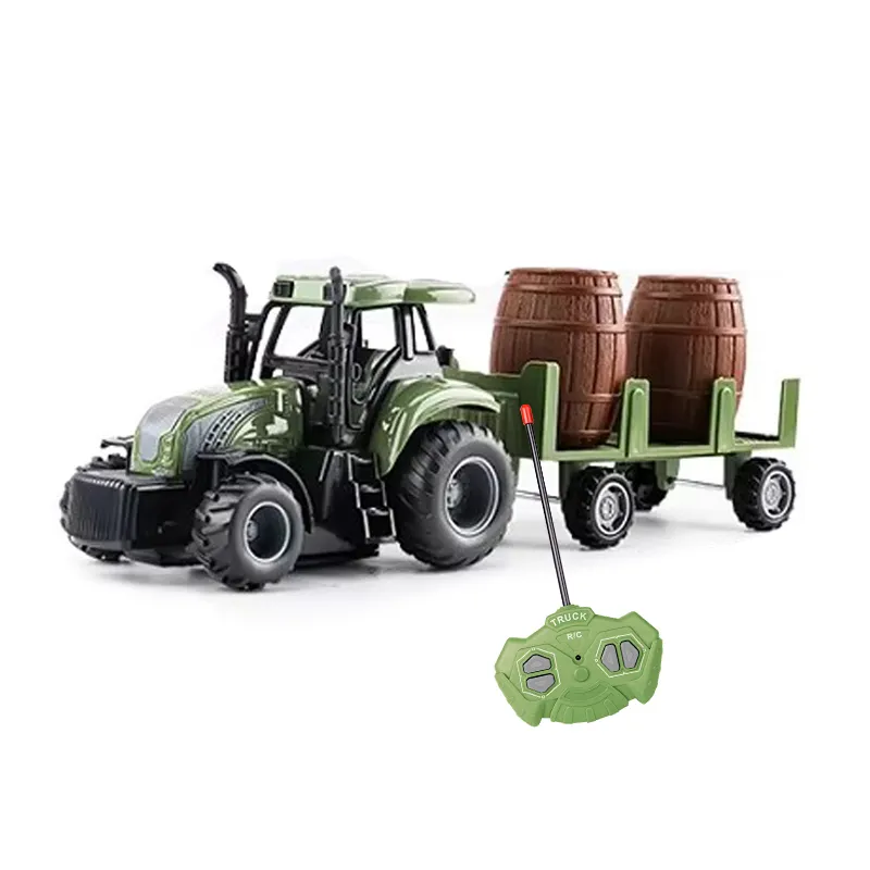 Plastic Transport Wooden Barrel Children RC Car Toys Small RC Farm Tractor Remote Control with Farm Toy