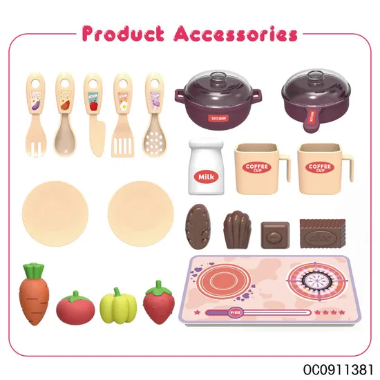 Girls kitchen Tools Cooking Cookware Set Pretend Play Food Toys Set with Storage Box