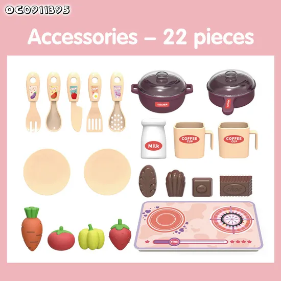 Educational Girl Children's Plastic Kitchen Pink Cooking Set Vegetable Fruit Food Toys for Kids