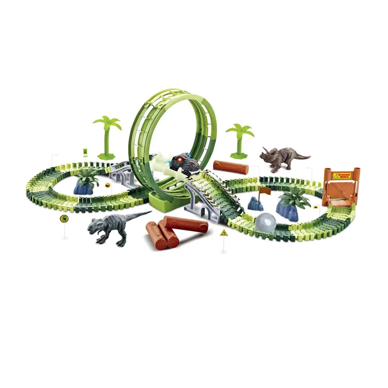Kids Adventure Electric Slot Toys Boys Race Track Dinosaur Car Set with PVC Dinosaur Toy