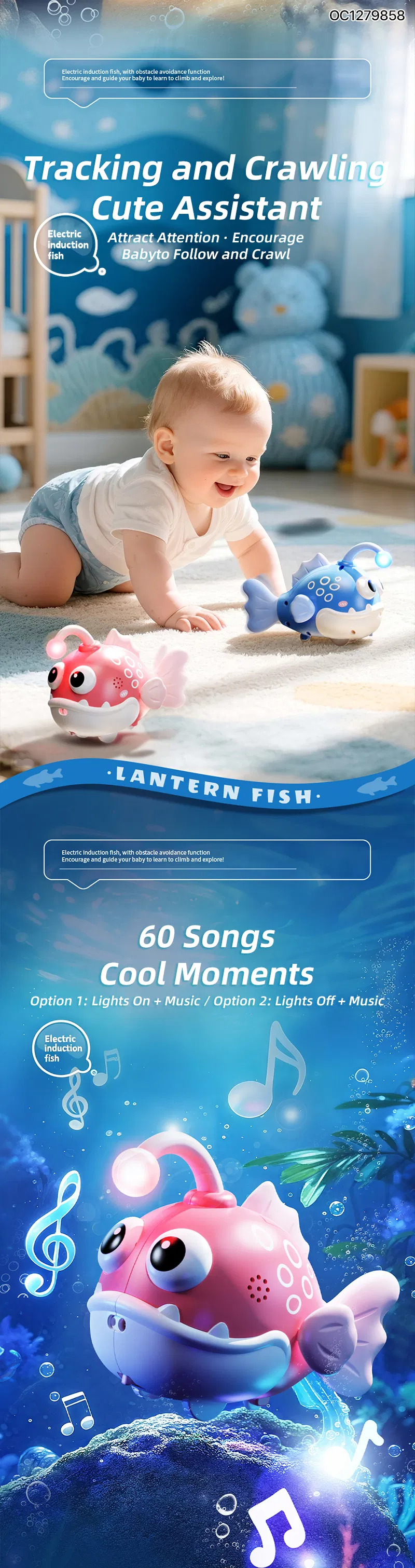 Wholesale Plastic Fish Baby Kids Crawling Learning Sensory Electric Montessori Fishing Game LED Light Music Toys