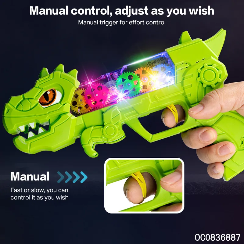 Battery Operated Gear Dinosaur Kids Toy Gun Toy with Lights and Sound