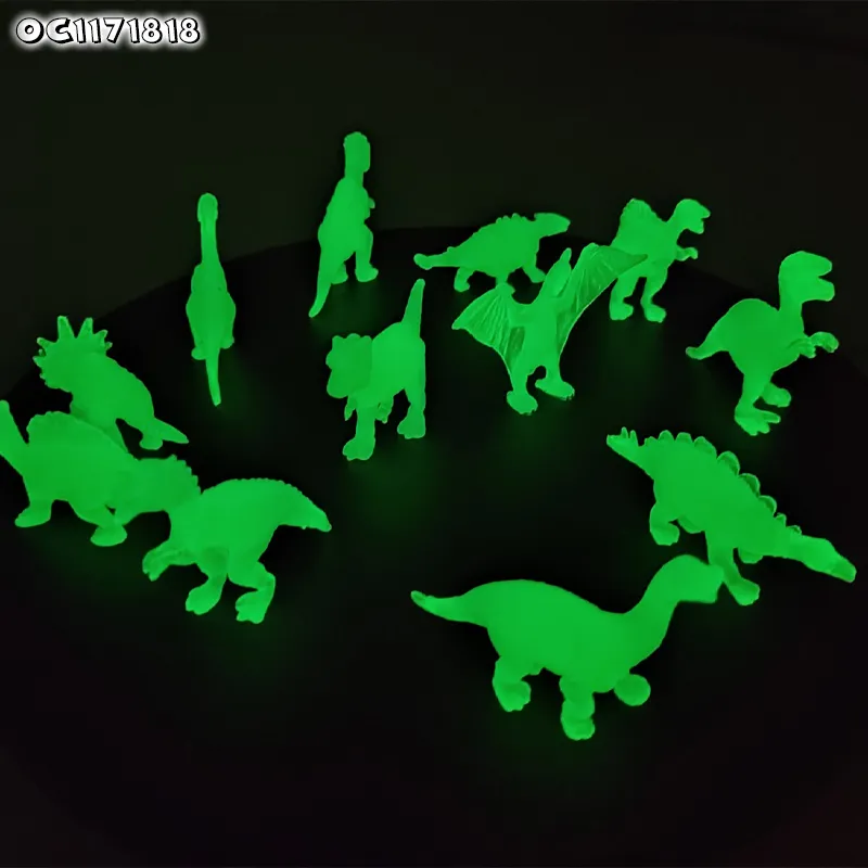 12 Pieces Chinese PVC Wild Animal Luminous Children Cheap Mini Dinosaur Figurines Models Toys Wholesale From China