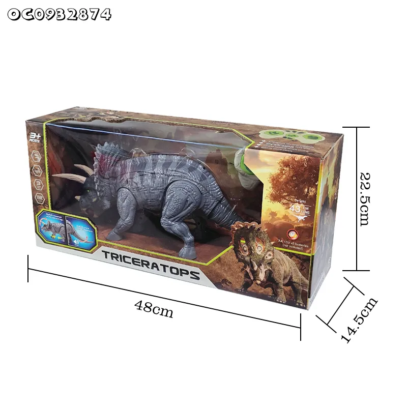 High Quality Realistic Remote Control Animal Model Simulation Walking RC Dinosaur Triceratops Toy with Sound for Kids Boys