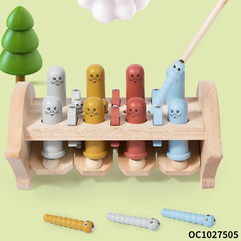 Wholesale 2in1 Wooden Montessori Educational Wooden Fishing Fish Game Board Toy