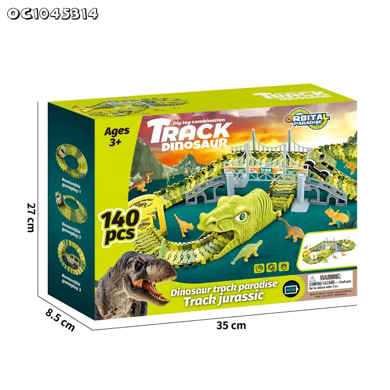 Electric Dinosaur Truck Car Play Set Toy DIY Flexible Race Assembly Puzzle Slide Track Fun Game Toy for Kids Boys with PVC Dinosaur