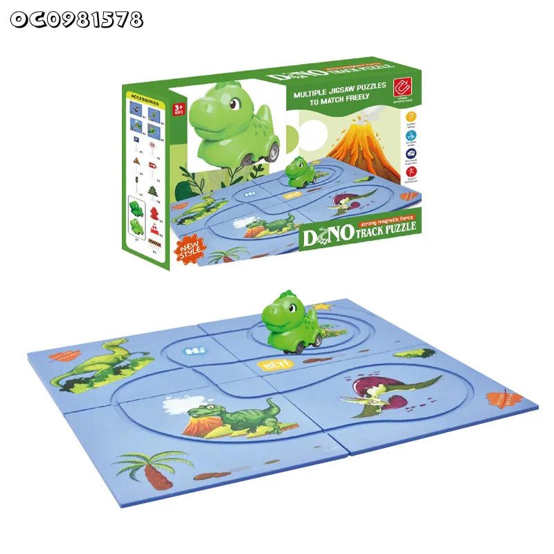 Interactive Floor Game Electric Dinosaur Car Assembly Jigsaw Puzzle Adventure Track Car Vehicle Toy