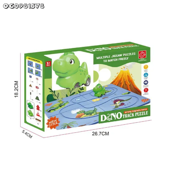 Interactive Floor Game Electric Dinosaur Car Assembly Jigsaw Puzzle Adventure Track Car Vehicle Toy