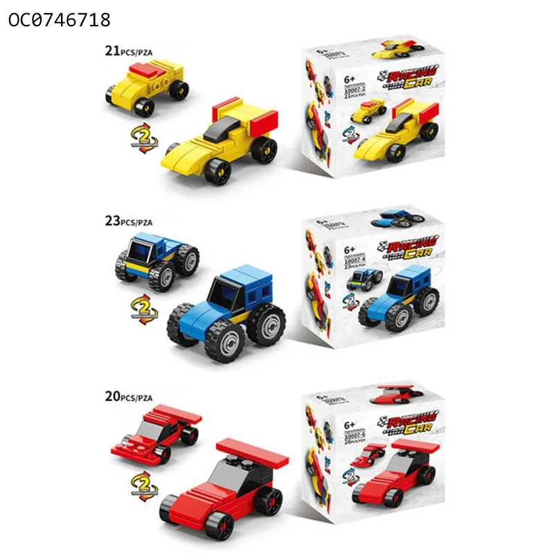 Wholesale Educational Montessori 6in1 Truck Mini Cartoon Plastic Building Block Car Toy for Kids