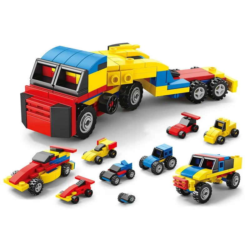 Wholesale Educational Montessori 6in1 Truck Mini Cartoon Plastic Building Block Car Toy for Kids