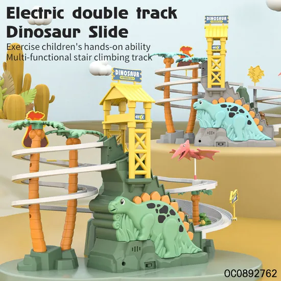Electric Dinosaur Race Car Track Toys for Boys Car Adventure Toys with Plastic Ducks