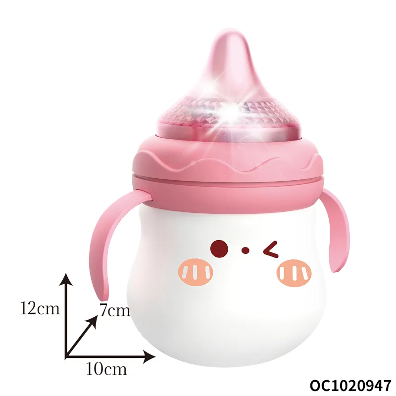 Cartoon Nursing Bottle Design Baby Rattle Plastic Electric Montessori Sensory Toys with Light up and Music