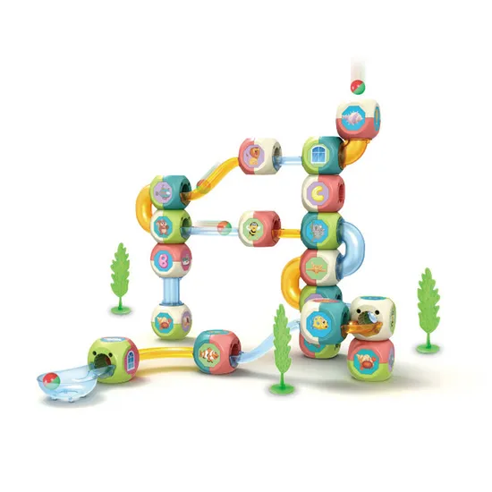 Wholesale Popular DIY Educational Montessori Rolling Ball Run Block Race Track Big Plastic Building Block Toys for Kids