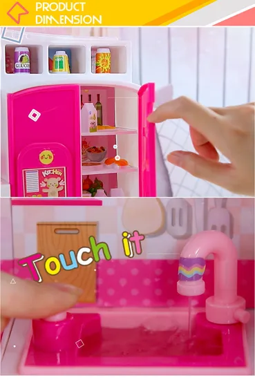 Wholesale Girls Gift Pretend Children's Plastic Mini Pink Kitchen Cabinet Tool Play Toy with Music for Girls
