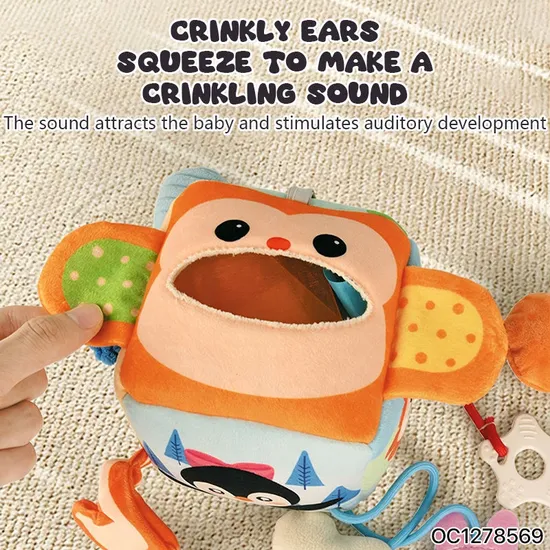 Soothing Vocal Music Montessori Felt Ball Baby Tissue Box Toy Soft Activity Cubes Crib Hanging Mobile Rattles Toys for Bed