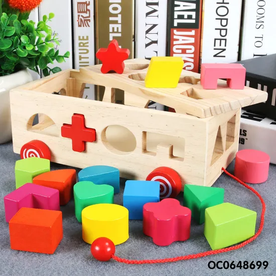 Wholesale Montessori Educational Blocks Baby Wooden Car Baby Popular DIY Toys
