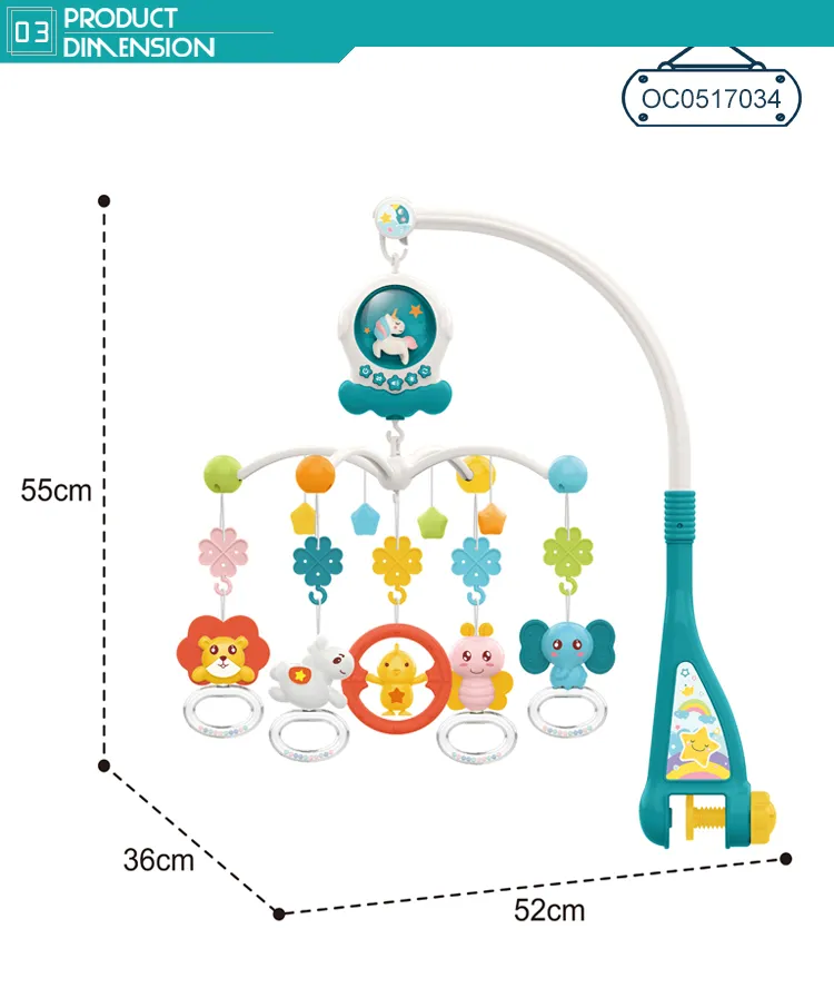 Sensory Baby Bed Crib Musical Mobile with Hanging Rattle Toy