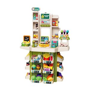 Kid Role Pretend Play Shop Counter Supermarket Toy Play Set Cash Register Scanner POS Machine Model Toy for Boy with Simulation Food