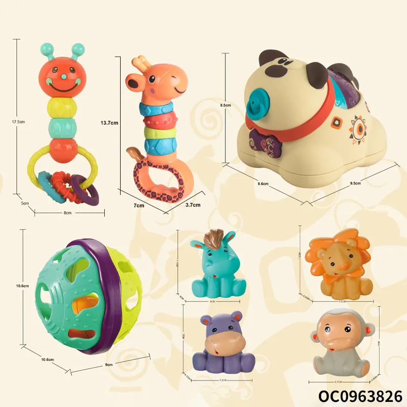 Squishy Mini Rubber Animals Bath Toys Baby Hanging Noise Maker Hand Bell Rattle Toy for Newborn Crib Toys Car Hanging