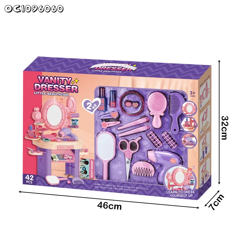Wholesale Pretend Play Kids Hair Salon Cosmetic Beauty Set Toy Make up Mirror Dressing Table Pink Makeup Toys for Girls Children with Music