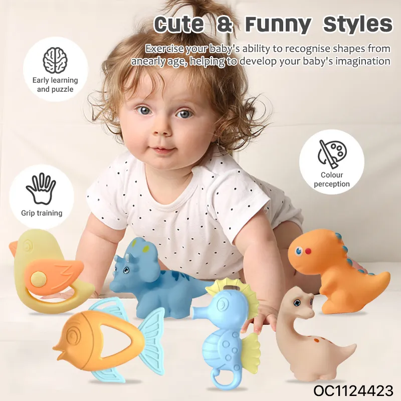 Wholesale Montessori Hand Puppet Dinosaur Soft New Born Baby Products Montessori Sensory Chew Silicone Baby Teether Toys for Baby