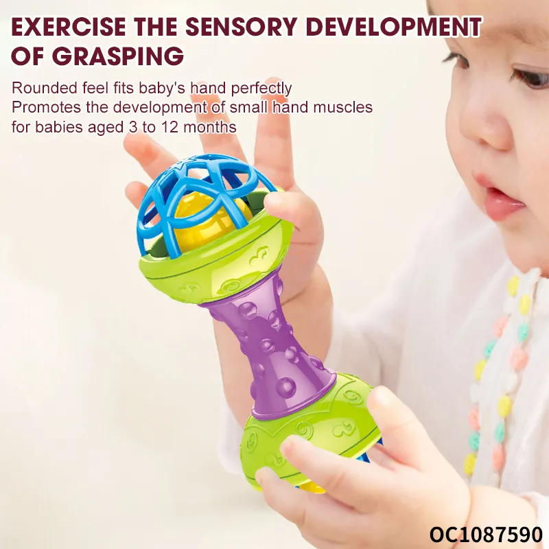 Wholesale Sensory Toy Infant Toddler Chewable Handheld Toys Silicone Rattle Plastic Baby Teether Toy