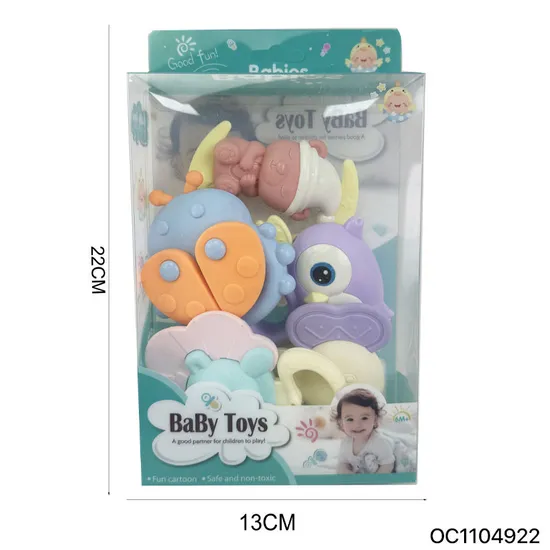 5PCS Educational Animal Soft Silicone Chewing Toys Sound Rattles New Born Babies Cartoon Hand Bell Toys for Sale