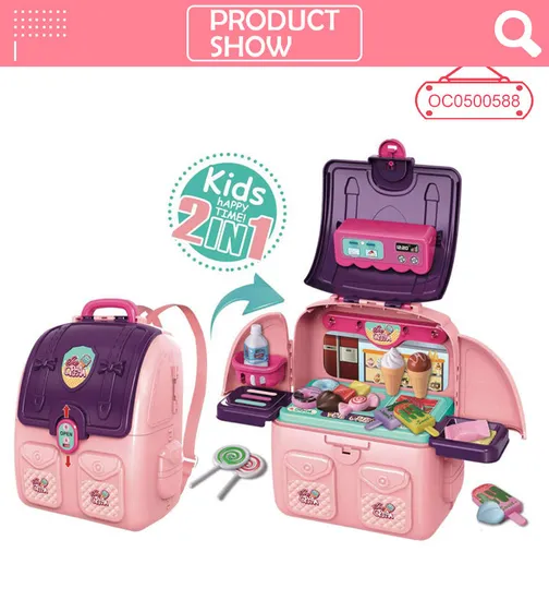 Wholesale Little 2 in 1 Backpack Children's Plastic Pretend Mini Kitchen Sets Toys