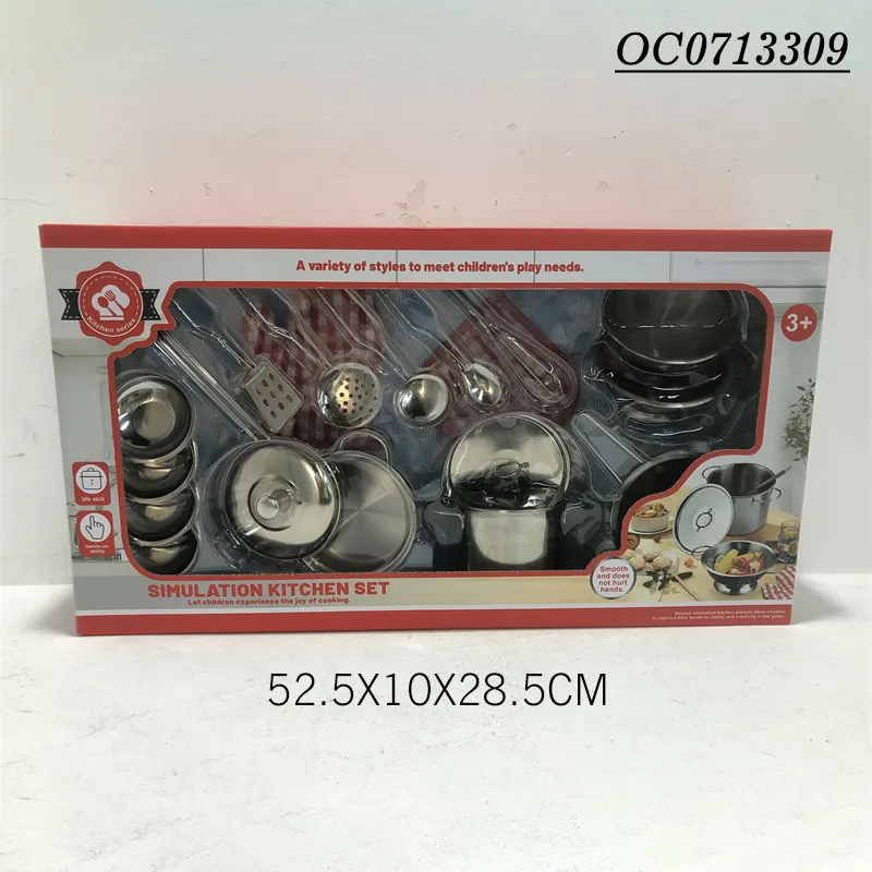 Wholesale Kids Pretend to Play Stainless Steel Cookware Set Taste Kitchen Toy 3 in 1