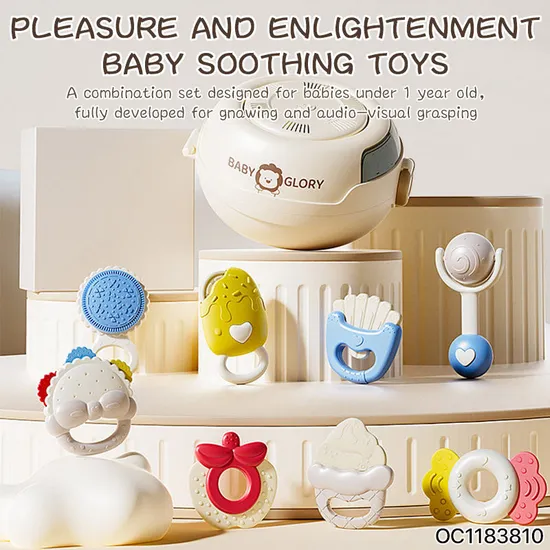 Wholesale Montessori Newborn Gift Set Soft Teether Silicone Plastic Hand Rattle Bell Baby Teether Toy